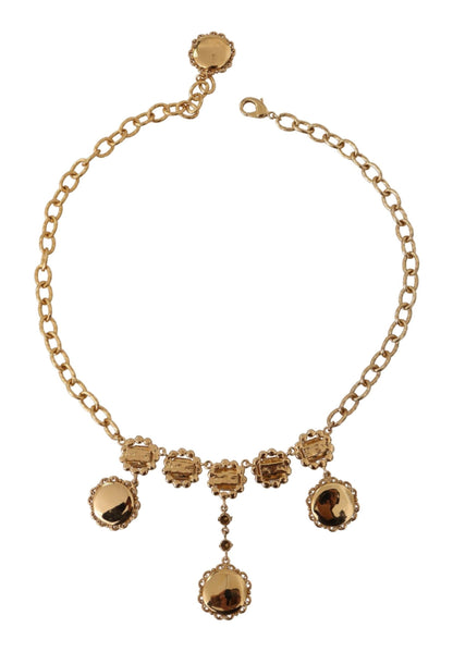 Dolce & Gabbana Gold Clock Statement Crystal Chain Necklace