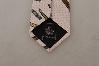 Dolce & Gabbana Pink Pen Dots Print 100% Silk Adjustable Neck Accessory Tie