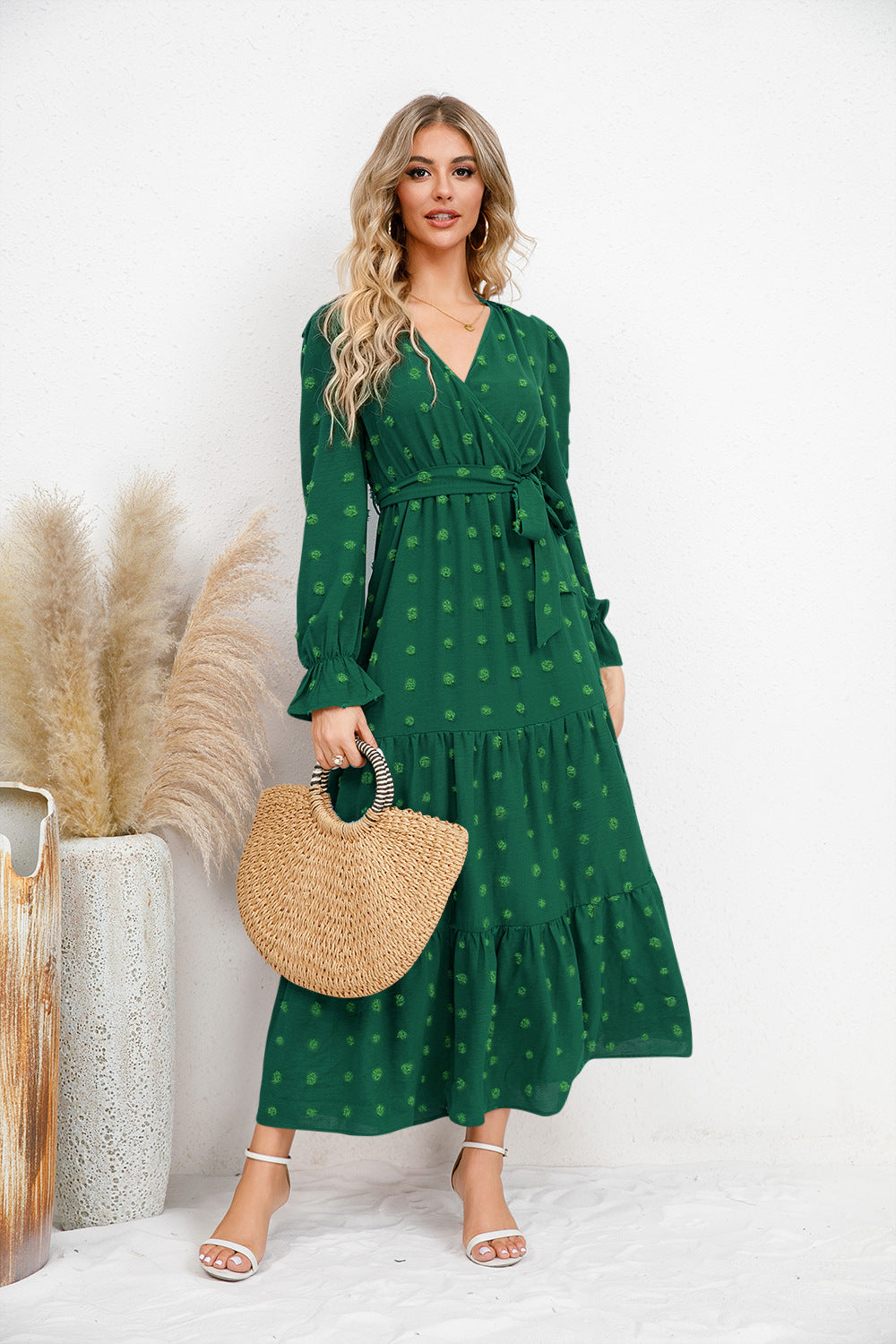 Solid Color Wide Hem Casual Dress Women's Clothing