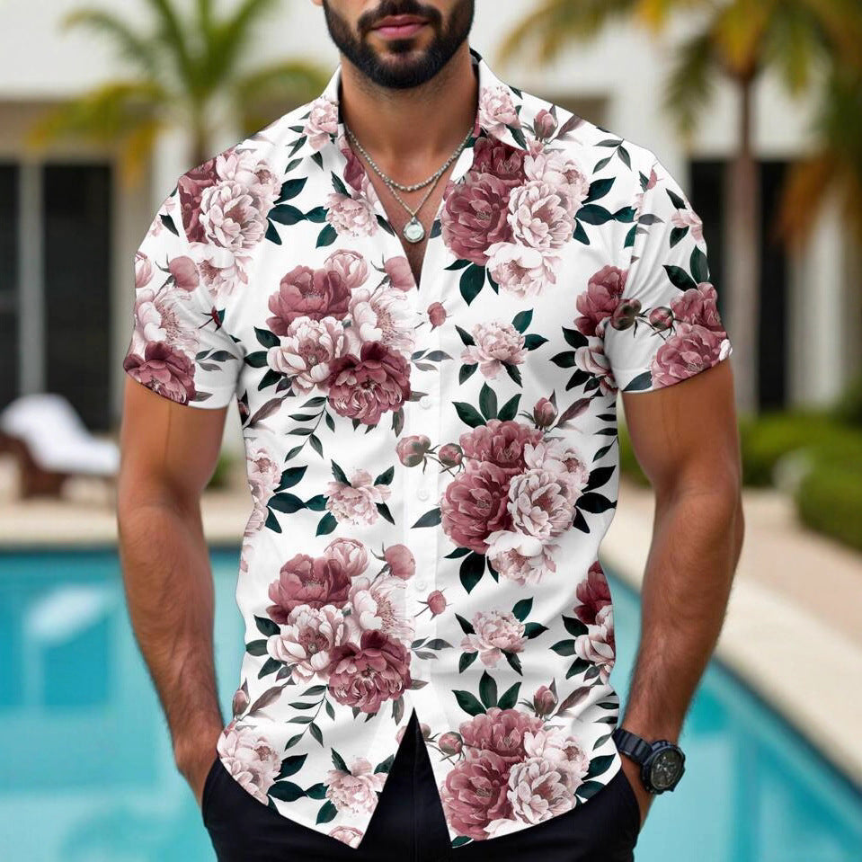 Hawaiian Tropical Floral 3d Printed Casual Men's Short Sleeve Shirt