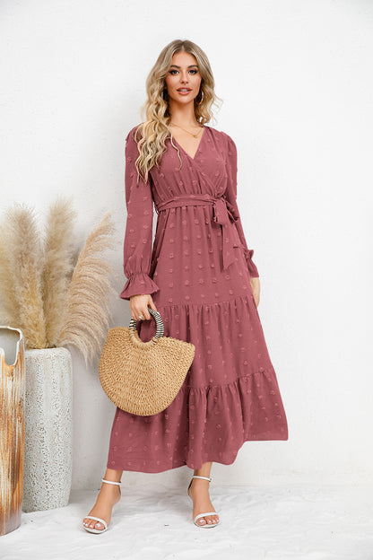 Solid Color Wide Hem Casual Dress Women's Clothing