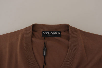 Dolce & Gabbana Brown Wool Men V-neck Pullover Sweater