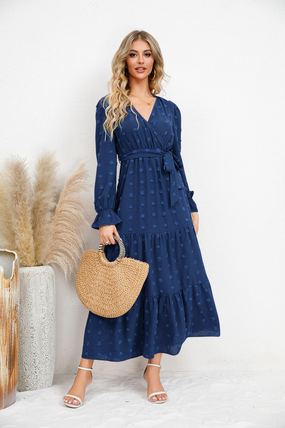 Solid Color Wide Hem Casual Dress Women's Clothing