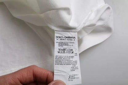 Dolce & Gabbana White Logo Embossed Cotton Crewneck T-shirt