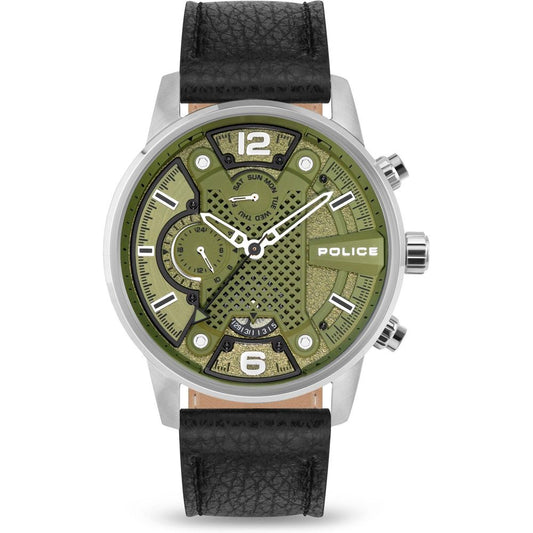 Police Black Leather Dress Watch