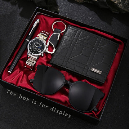 5 pieces/set of fashionable and all - matching men's watch set + wallet + glasses + key chain + pen birthday gift set - SMARTMARTNZ