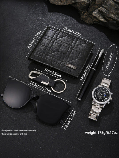 5 pieces/set of fashionable and all - matching men's watch set + wallet + glasses + key chain + pen birthday gift set - SMARTMARTNZ