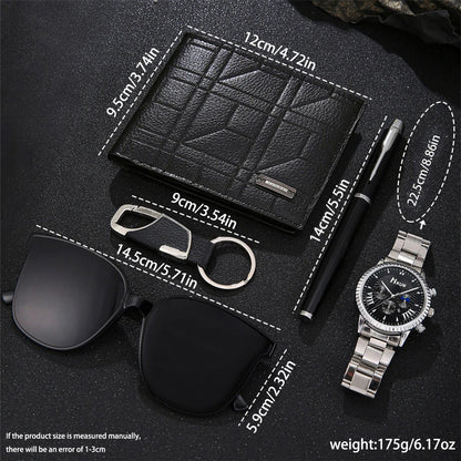 5 pieces/set of fashionable and all - matching men's watch set + wallet + glasses + key chain + pen birthday gift set - SMARTMARTNZ