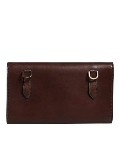 Dolce & Gabbana Brown Leather Logo Embossed Crossbody Bag