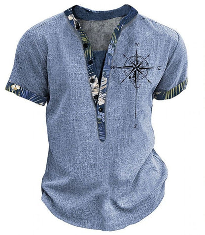 European And American 3D Printed Shirt Youth Six Button Short Sleeve