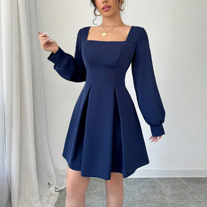 Square-neck Cinched Slimming A- Line Skirt For Women