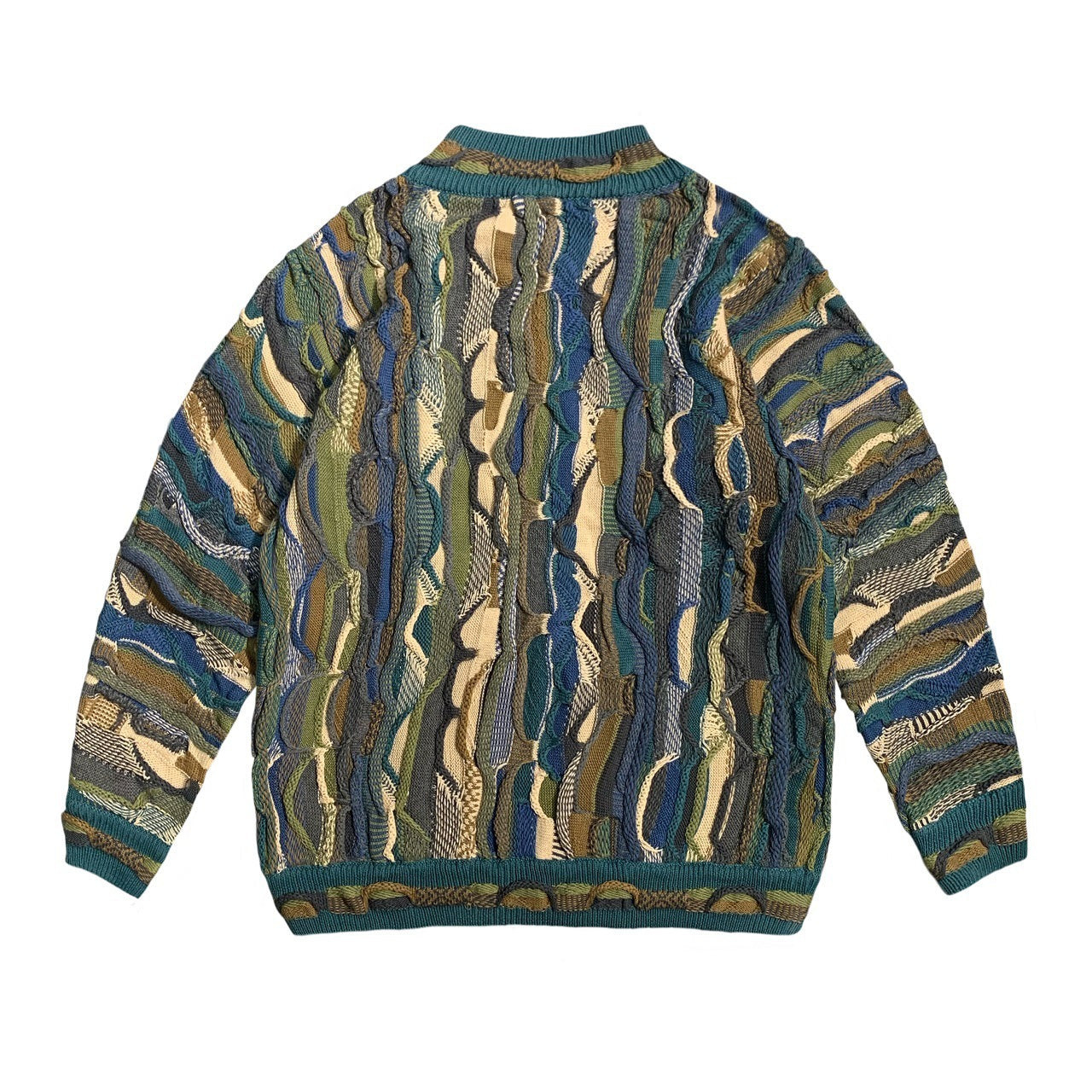 Heavy Industry Bitter Gourd Pattern Jacquard Three-dimensional Wave Retro Pullover Sweater Men