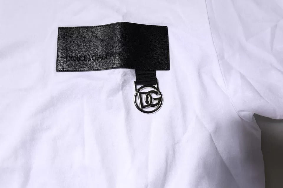 Dolce & Gabbana White Logo Patch Cotton Crew Neck T-shirt