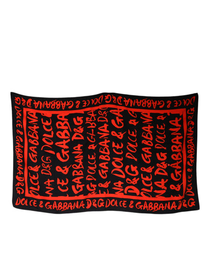 Dolce & Gabbana Black Red Logo Print Cotton Beach Towel