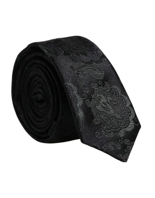 Dolce & Gabbana Dark Green Floral Silk Adjustable Necktie Tie