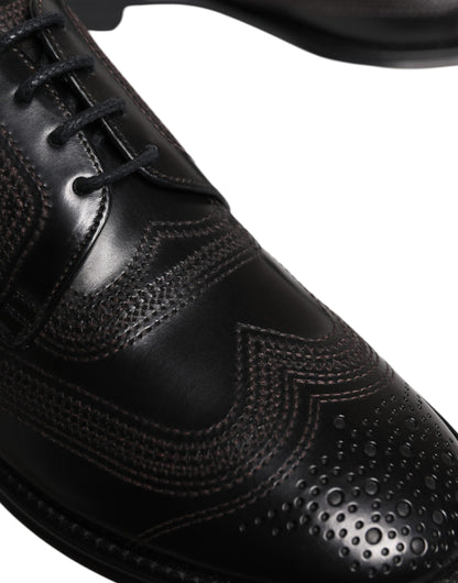 Dolce & Gabbana Black Embroidered Classic Leather Derby Dress Shoes