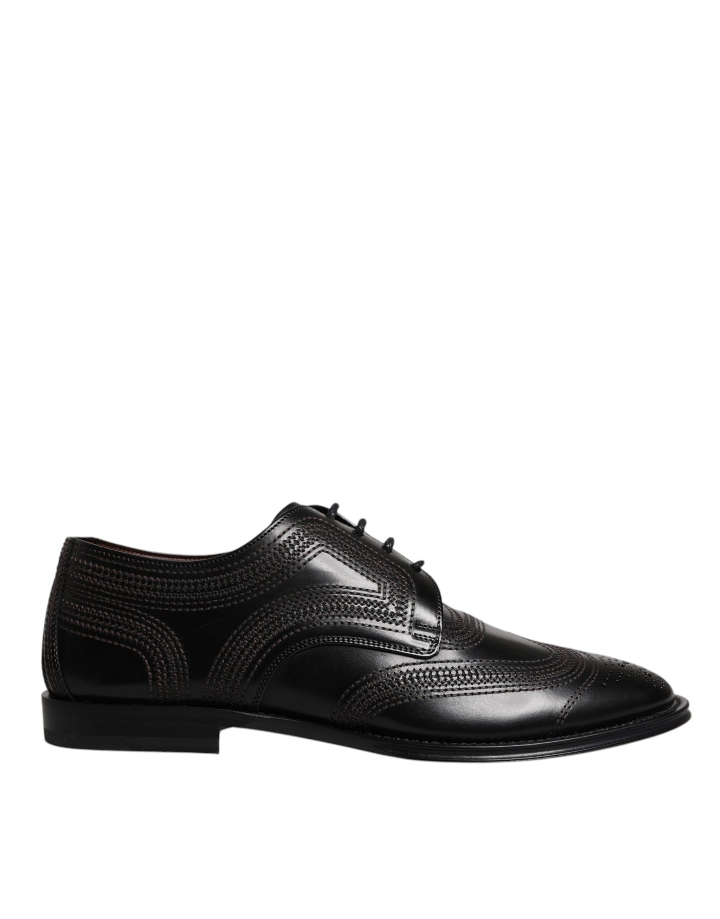 Dolce & Gabbana Black Embroidered Classic Leather Derby Dress Shoes