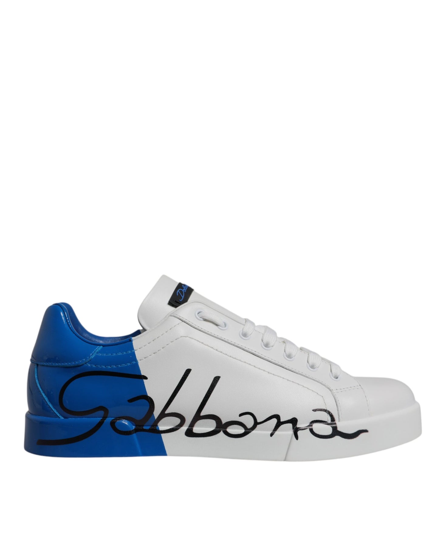 Dolce & Gabbana White Blue Leather Logo Low Top Sneakers Shoes