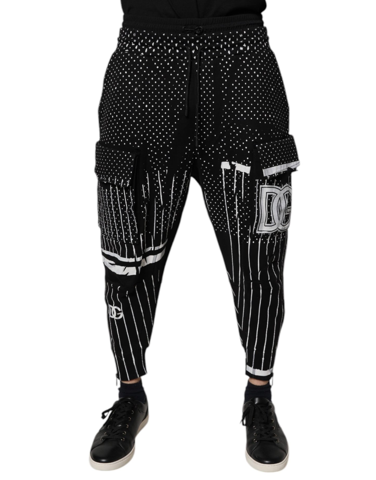 Dolce & Gabbana Black Polka Dot Stripes Cargo Jogger Sweatpants Pants
