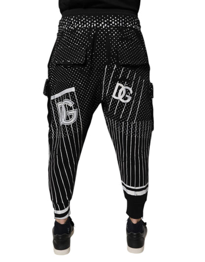 Dolce & Gabbana Black Polka Dot Stripes Cargo Jogger Sweatpants Pants