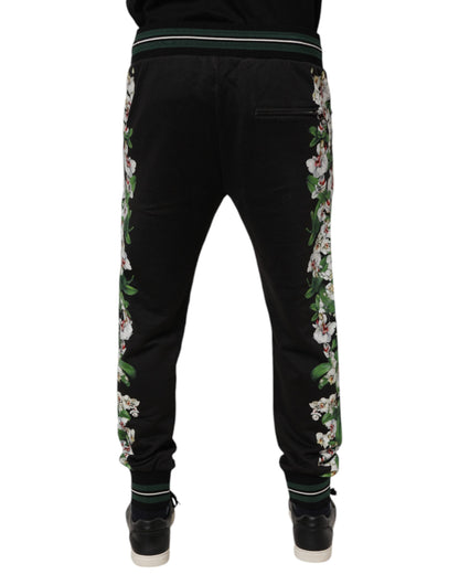 Dolce & Gabbana Black Floral King Men Jogger Sweatpants Pants