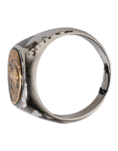 Dolce & Gabbana Silver Tone Engraved Two Color Real Brass Ring