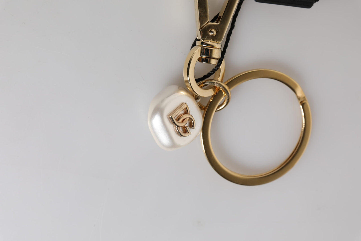Dolce & Gabbana Chic Gold Brass Faux Pearl Letter Charm Keyring Keychain