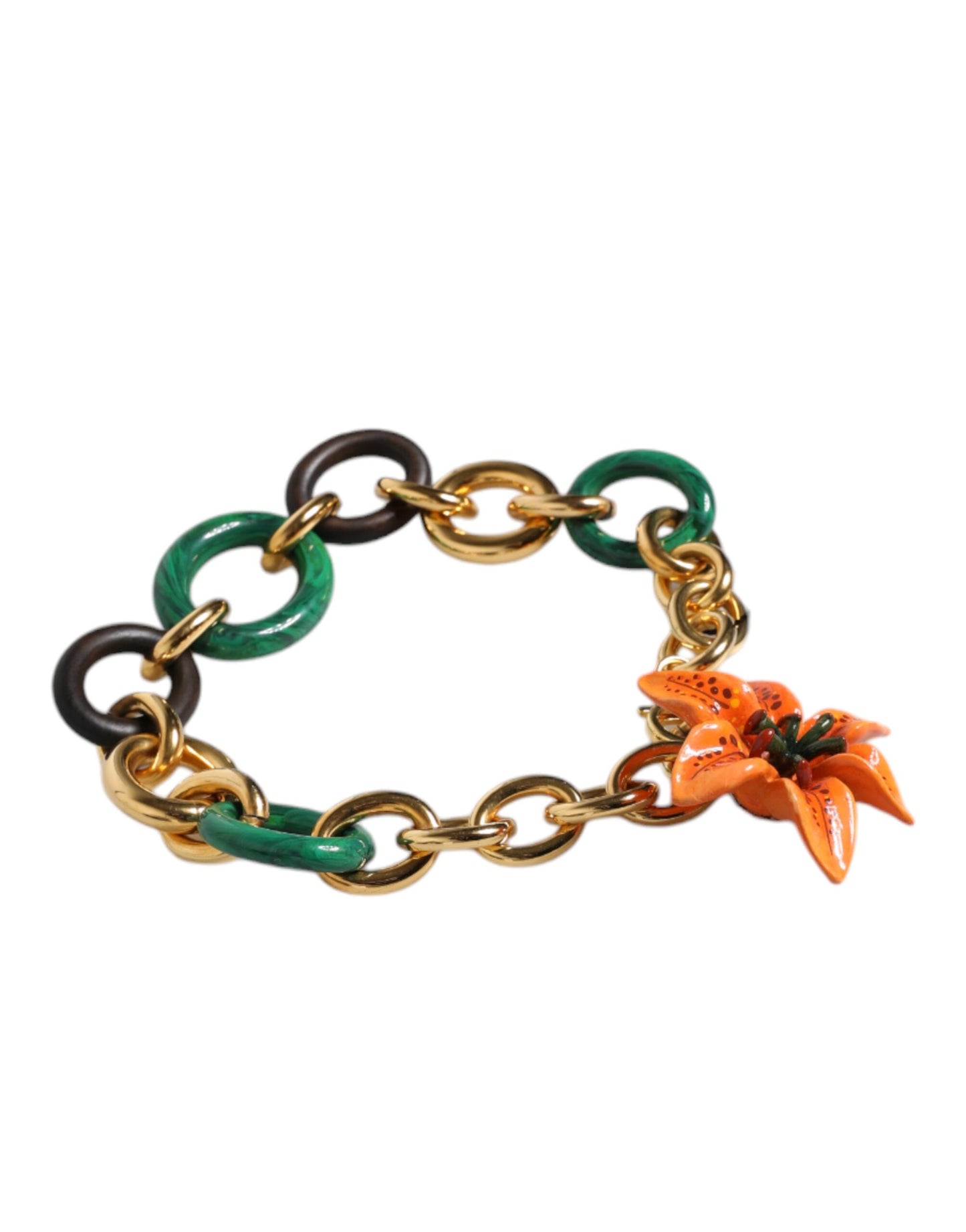Dolce & Gabbana Multicolor Gold Brass Orange Lily Floral Chain Necklace