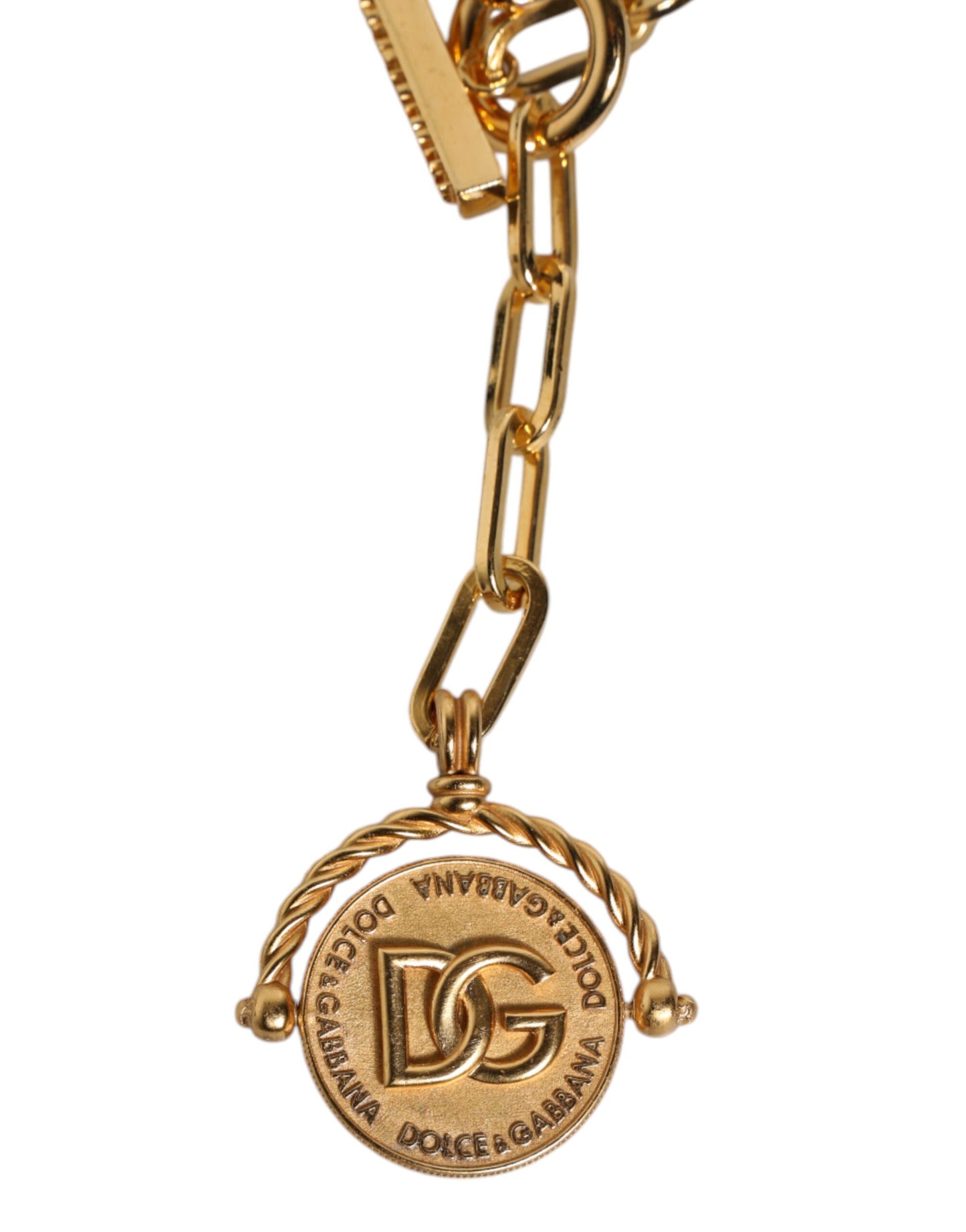 Dolce & Gabbana Gold Chain Brass Faux Pearl Charm Logo Pendant Necklace