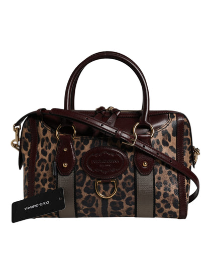 Dolce & Gabbana Brown Leopard Leather Shoulder Strap Duffle Bag