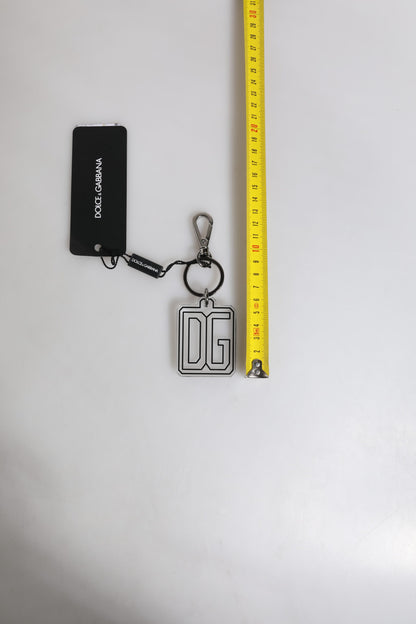 Dolce & Gabbana Gray Black DG Rubber Logo Silver Men's Keychain Keyring