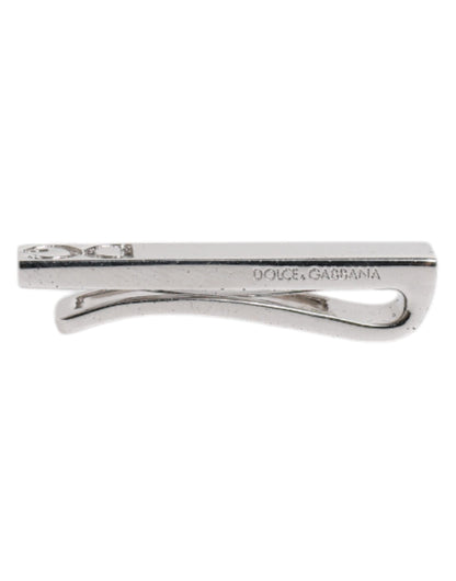 Dolce & Gabbana Silver Tone Brass Logo Branded Tie Clip Bar