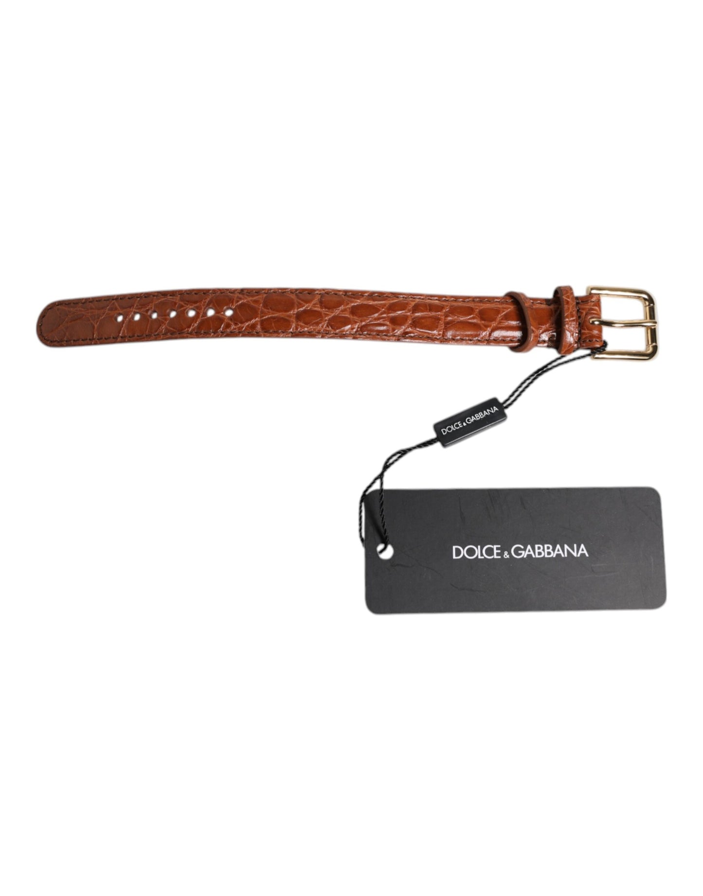 Dolce & Gabbana Brown Textured Leather Gold Metal Buckle Armband