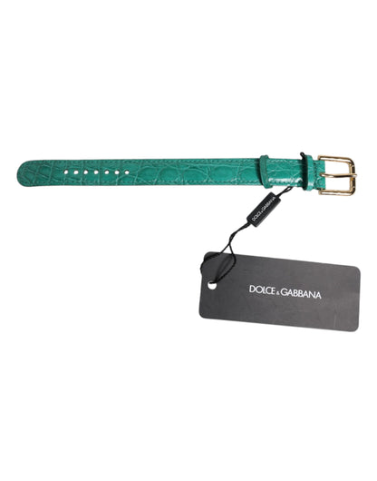 Dolce & Gabbana Green Exotic Leather Gold Tone Metal Buckle Armband