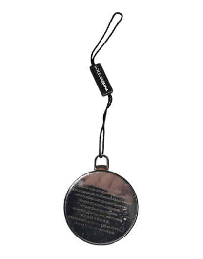 Dolce & Gabbana Green Calfskin Leather Round Logo Hand Mirror Holder