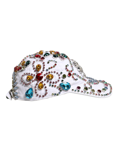 Dolce & Gabbana White Multicolor Crystal Embellish Baseball Cap