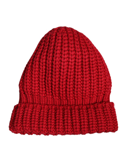 Dolce & Gabbana Red Solid Wool Knitted Winter Beanie Hat