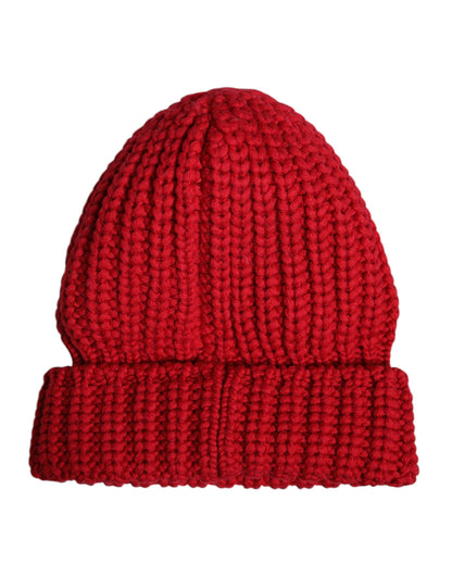 Dolce & Gabbana Red Solid Wool Knitted Winter Beanie Hat