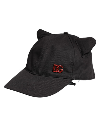 Dolce & Gabbana Black Cotton Logo Patch 6 Panels Baseball Cap