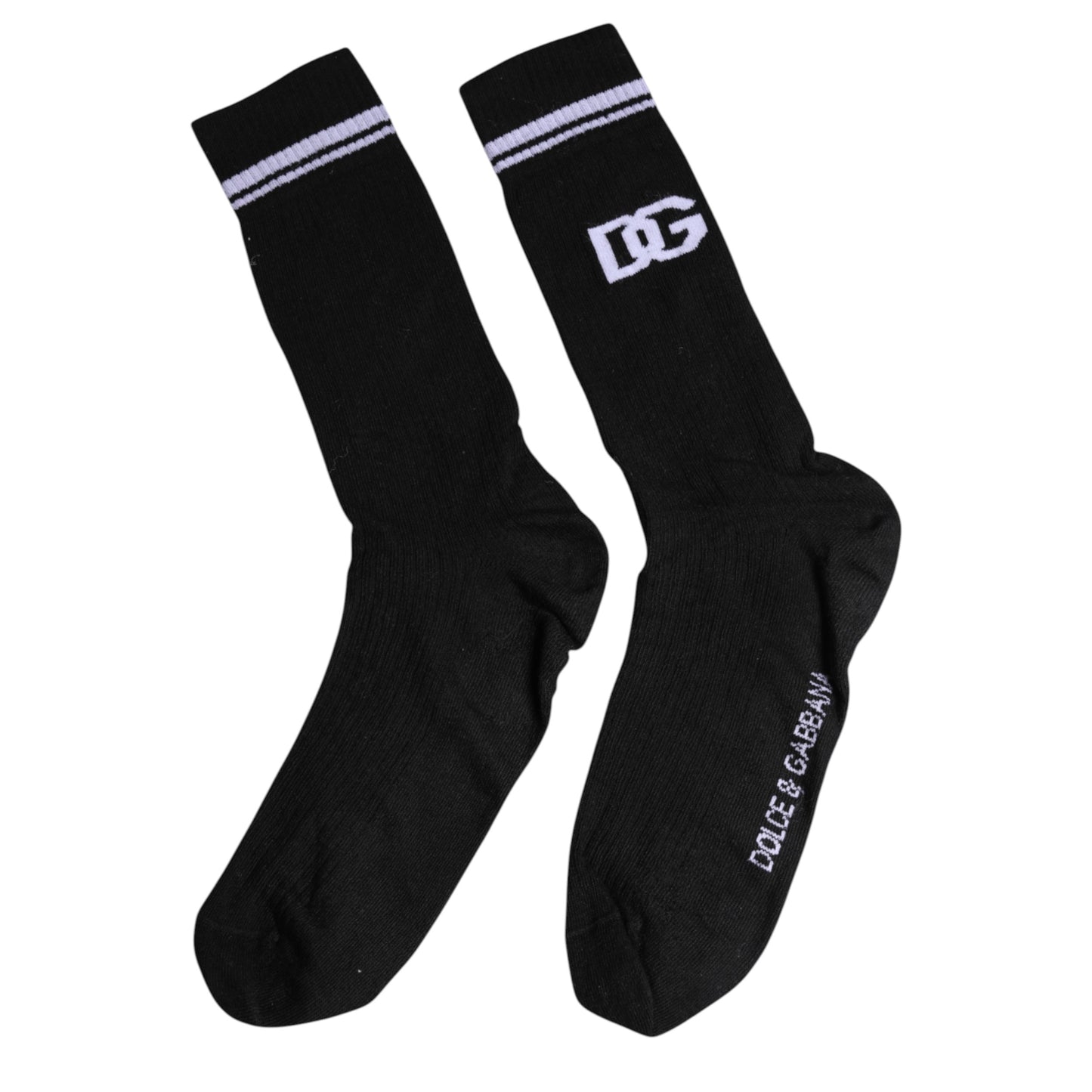 Dolce & Gabbana Black Cotton Logo Mid Calf Men Socks