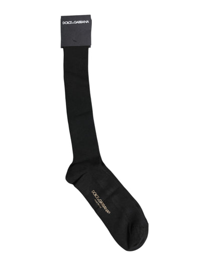 Dolce & Gabbana Black Viscose Logo Over The Calf Socks