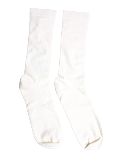 Dolce & Gabbana White Cotton Solid Mid Calf Men Socks