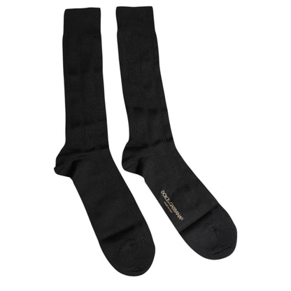 Dolce & Gabbana Black Stretch Logo Mid Calf Men Socks
