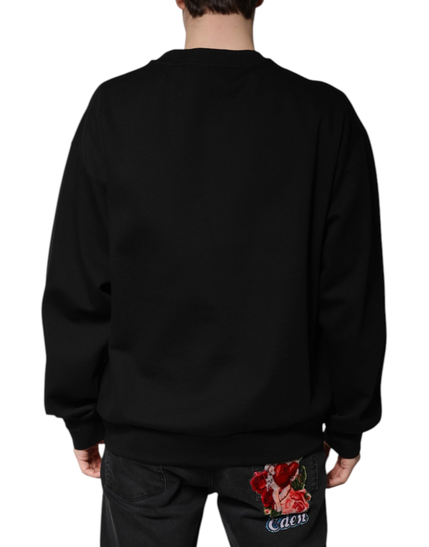 Dolce & Gabbana Black Cotton DG Crew Neck Pullover Sweater