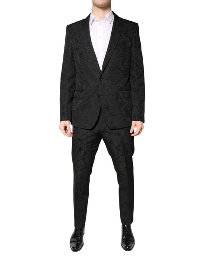 Dolce & Gabbana Black Polyester Floral Jacquard 2 Piece Suit