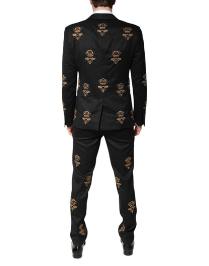 Dolce & Gabbana Black Bee Crown Embroidery 2 Piece Suit