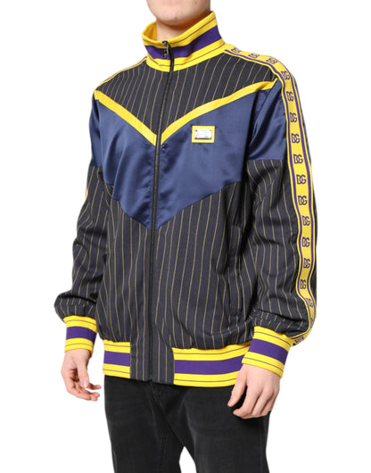 Dolce & Gabbana Black Striped Logo Full Zip Bomber Jacket