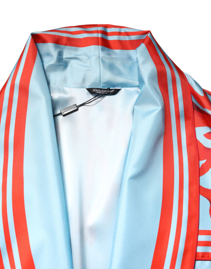 Dolce & Gabbana Blue Red Coral Print Wrap Robe Coat Jacket