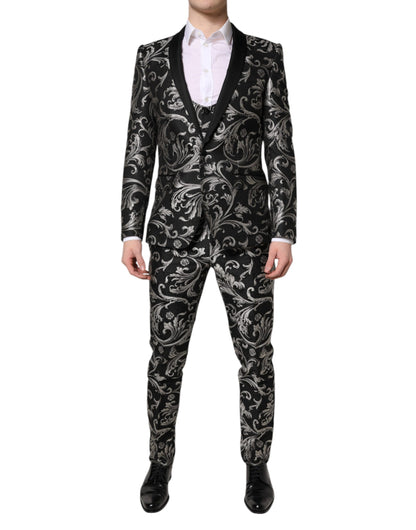 Dolce & Gabbana Black Gray MARTINI Jacquard Men 3 Piece Suit