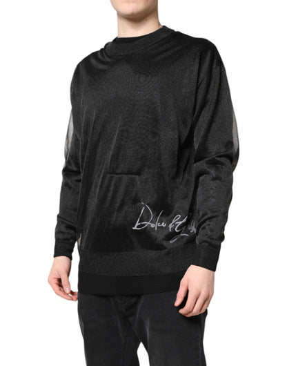 Dolce & Gabbana Black Logo Knitted Crewneck Pullover Sweater